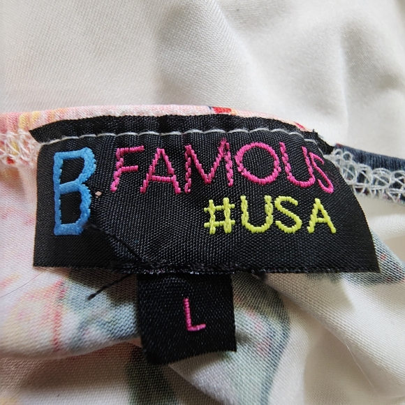 B Famous USA Womans Fun Floral Rose Dress SZ Large A line Hi Low flared Hem - Picture 9 of 11